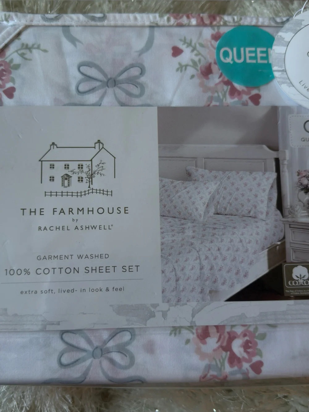 The Farmhouse by Rachel Ashwell Queen Pink Floral Cotton Sheet Set